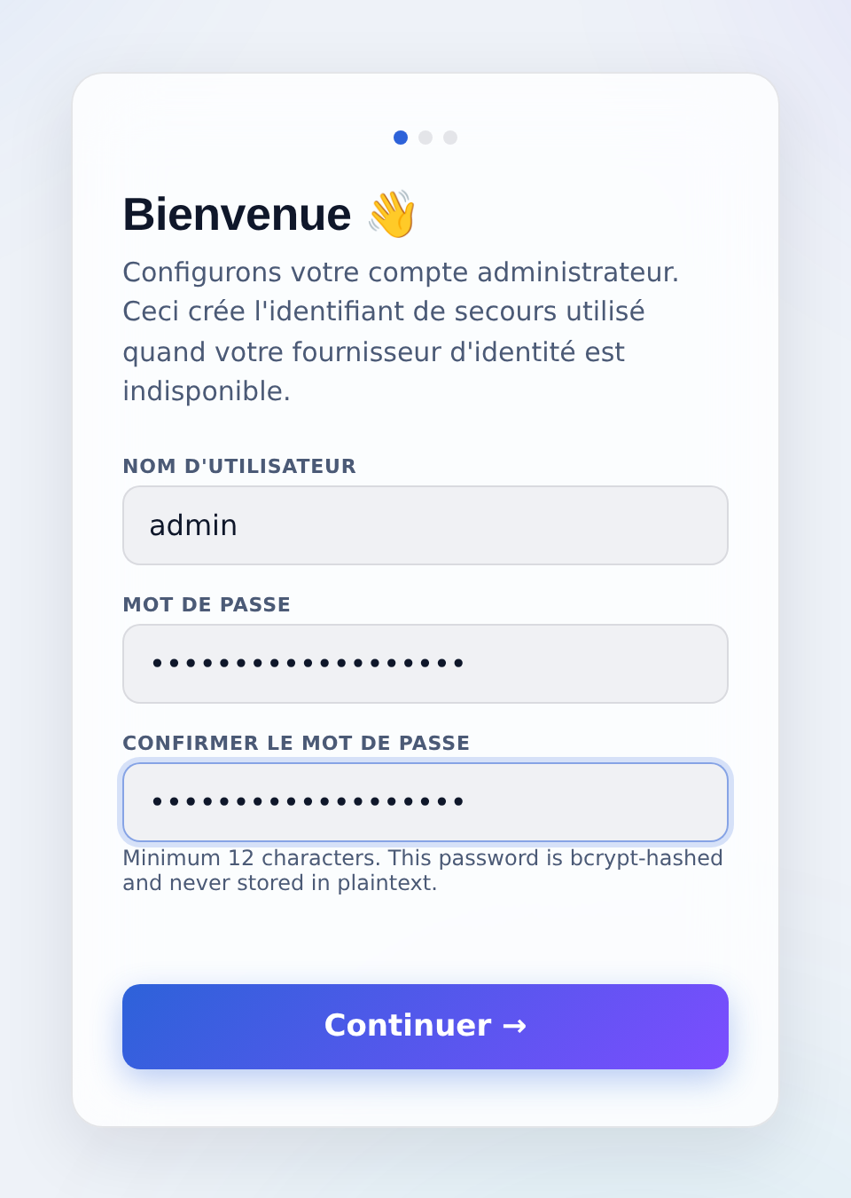 Étape 1 : créez le compte administrateur.