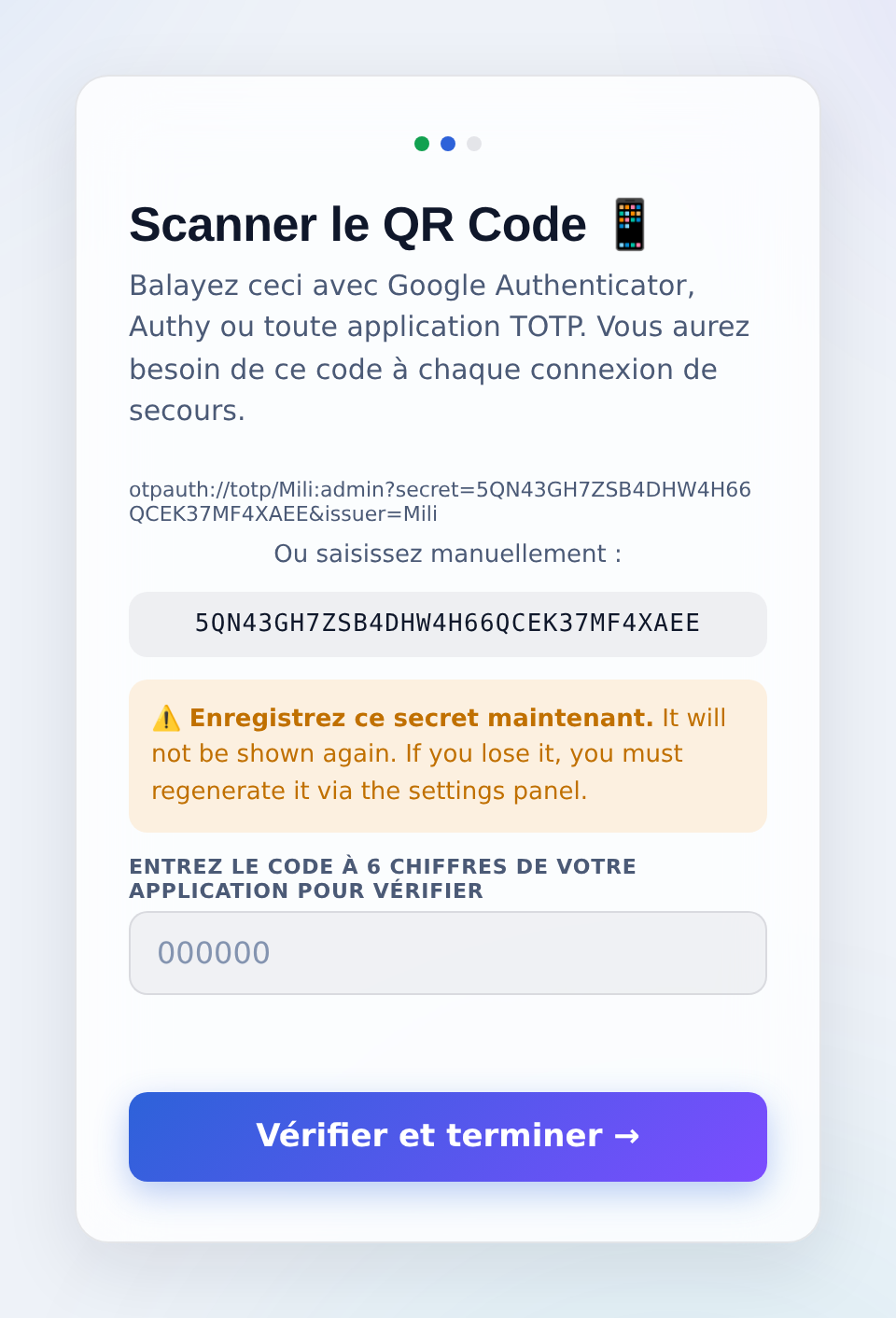 Étape 2 : activez l’authentification à deux facteurs (TOTP).